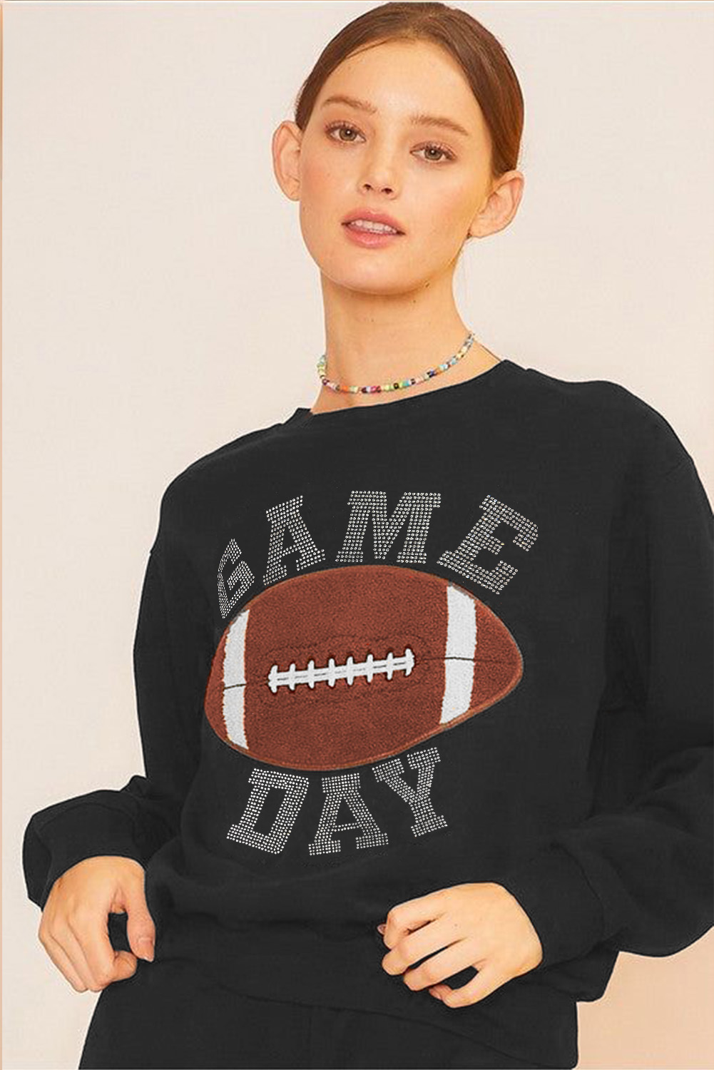Black GAME DAY Rugby Football Graphic Pullover and Shorts Casual Outfit - Image 3