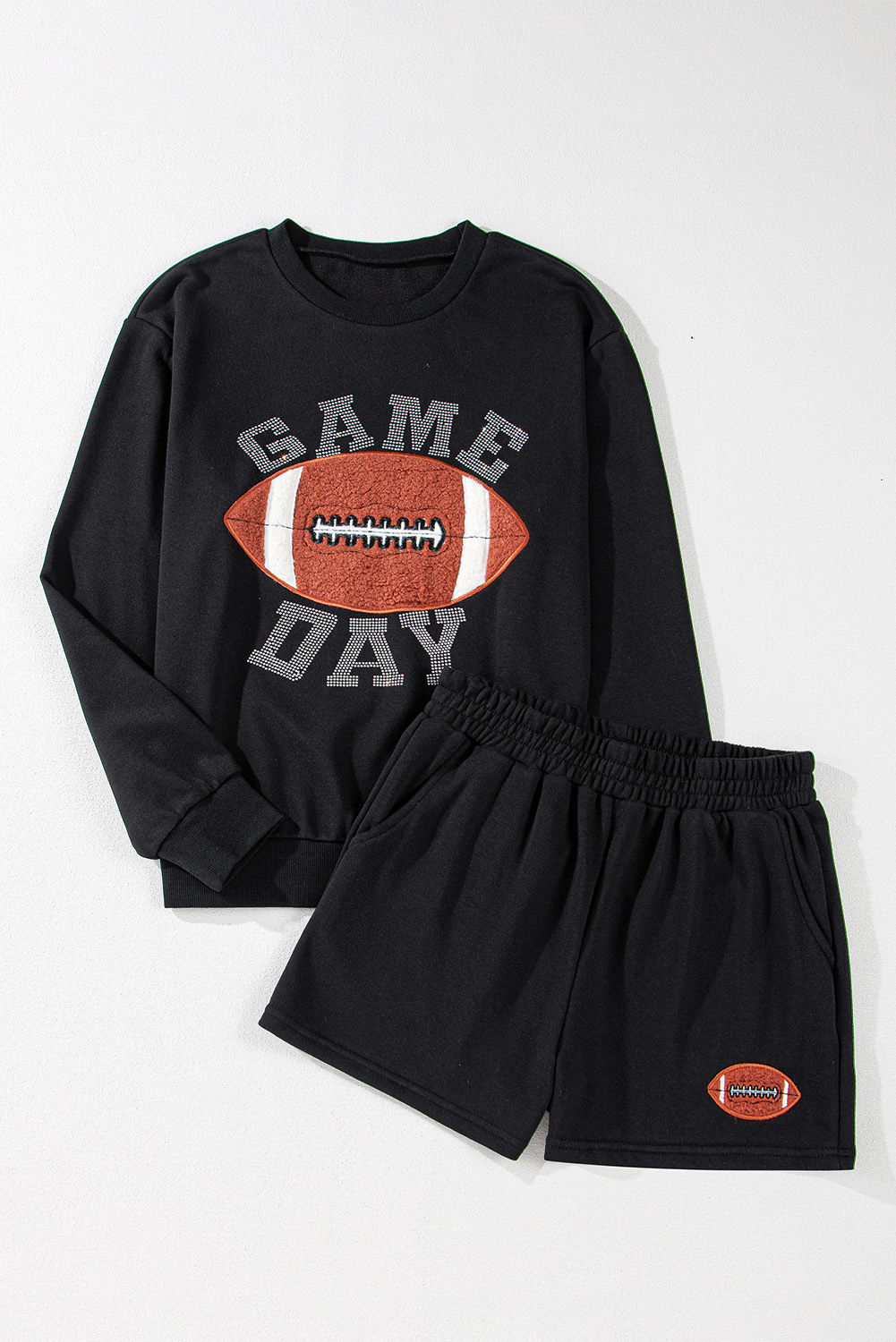 Black GAME DAY Rugby Football Graphic Pullover and Shorts Casual Outfit - Image 5