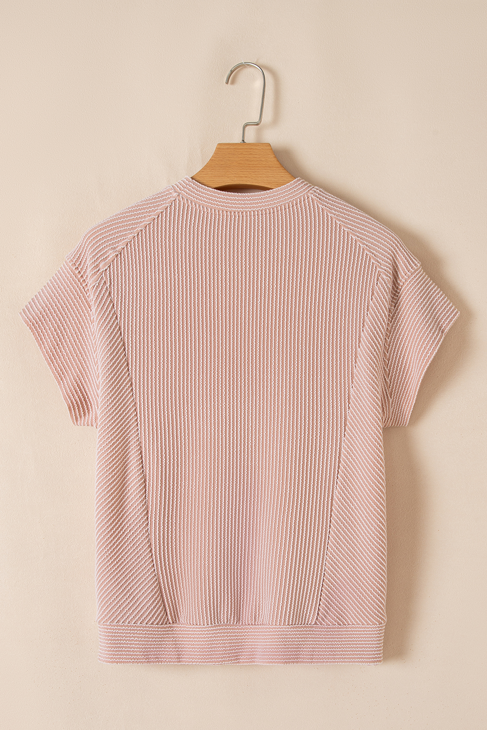 Smoke Gray Solid Corded Knit Short Sleeve T Shirt and Wide Leg Pants Set - Image 6