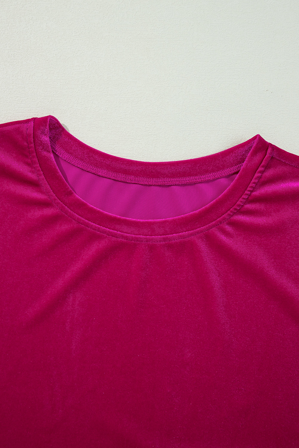 Rose Red Solid Velvet Ruffled Two Piece Pants Set - Image 8