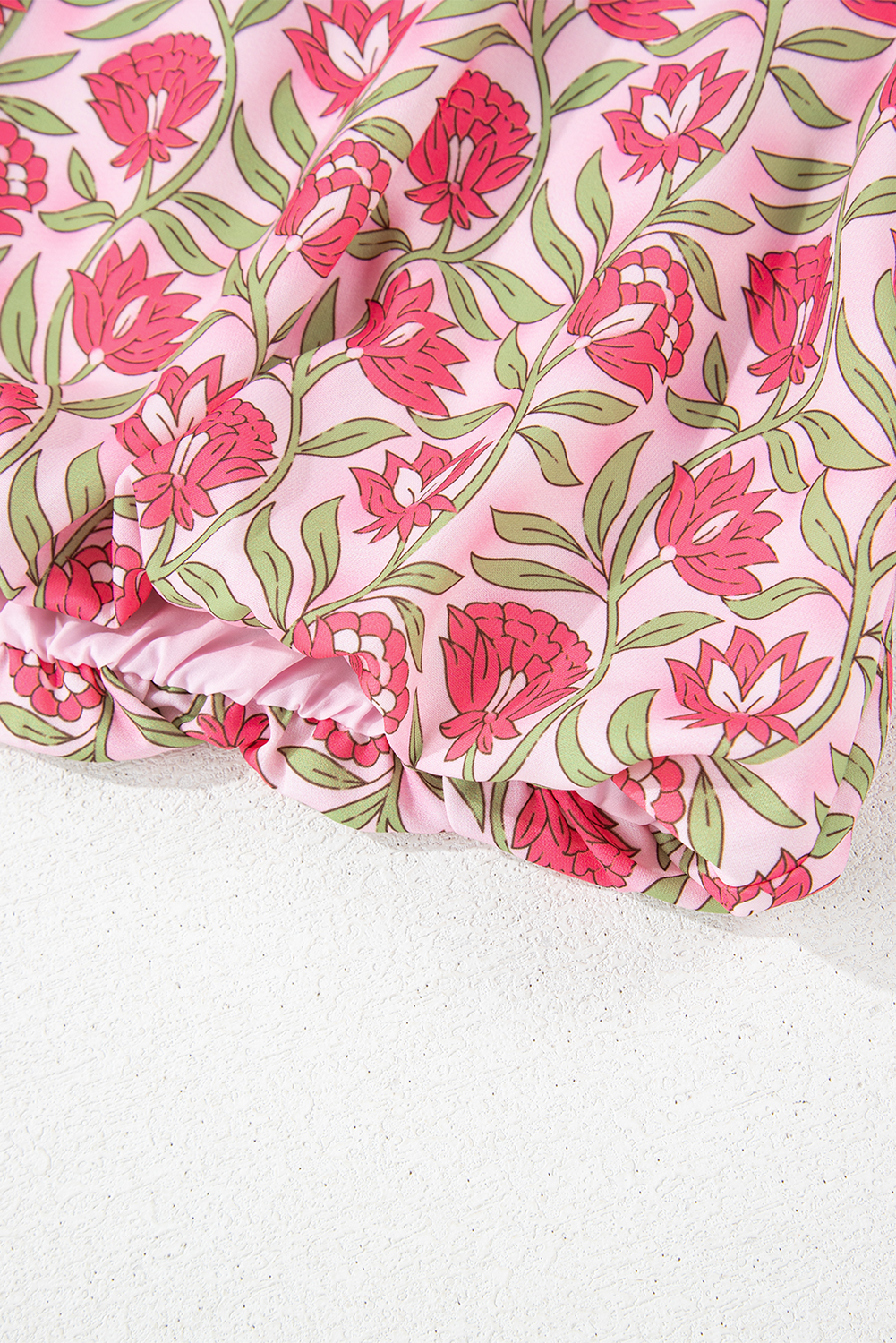 Pink Floral Print Puffy Cropped Tank and Mini Skirt Set - Image 8