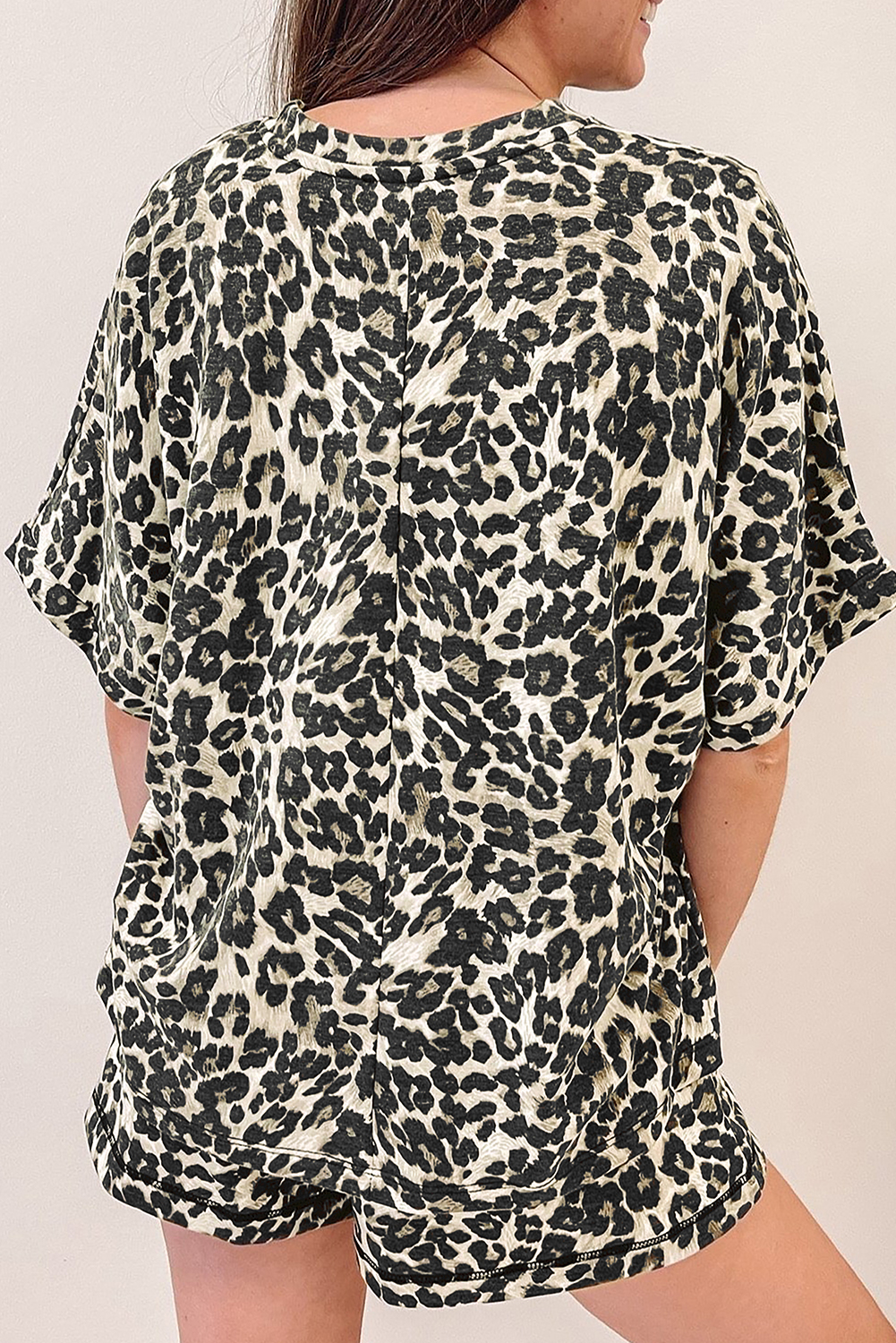 Black Cheetah Printed Casual Tee and Shorts Lounge Set - Image 2