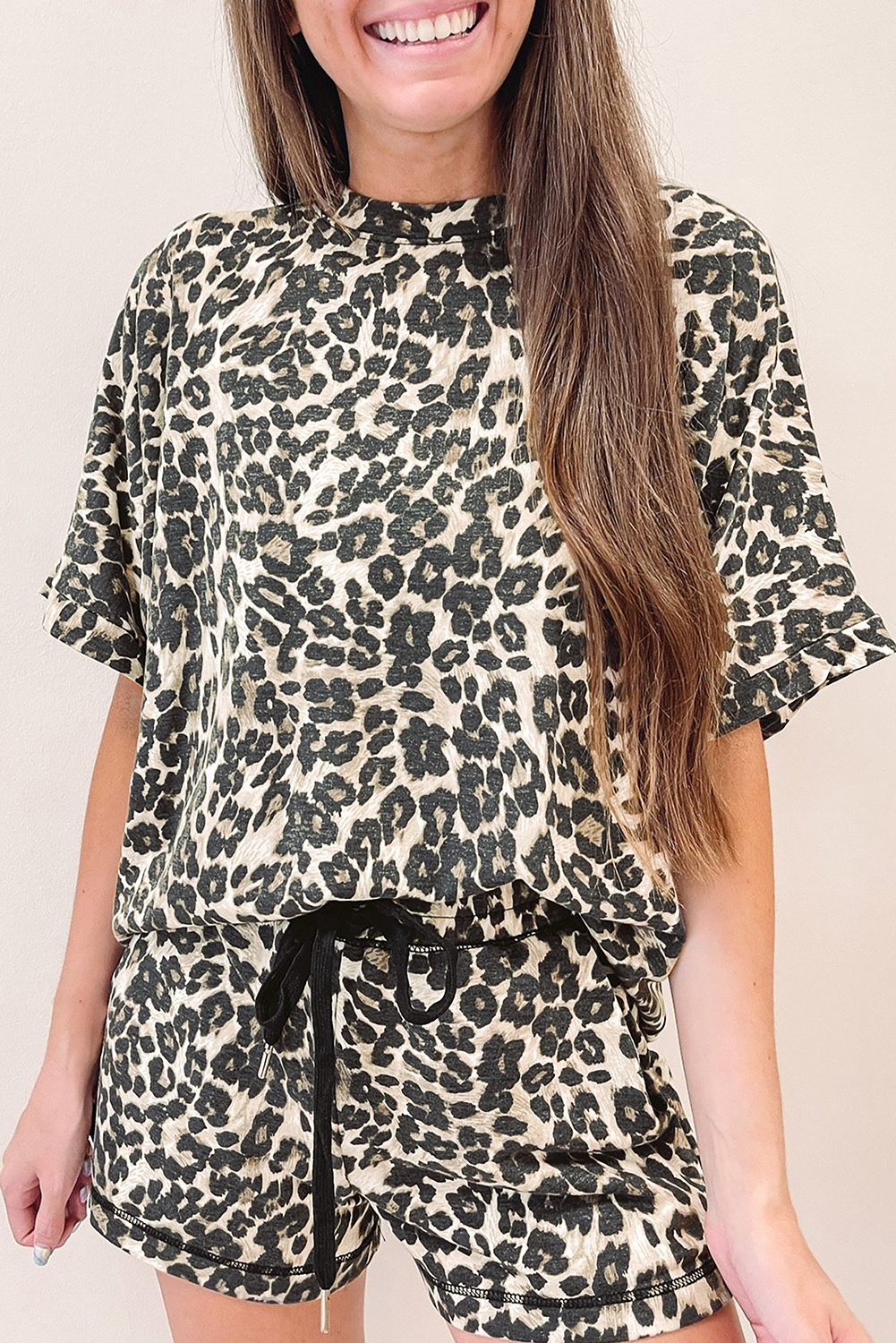 Black Cheetah Printed Casual Tee and Shorts Lounge Set - Image 4