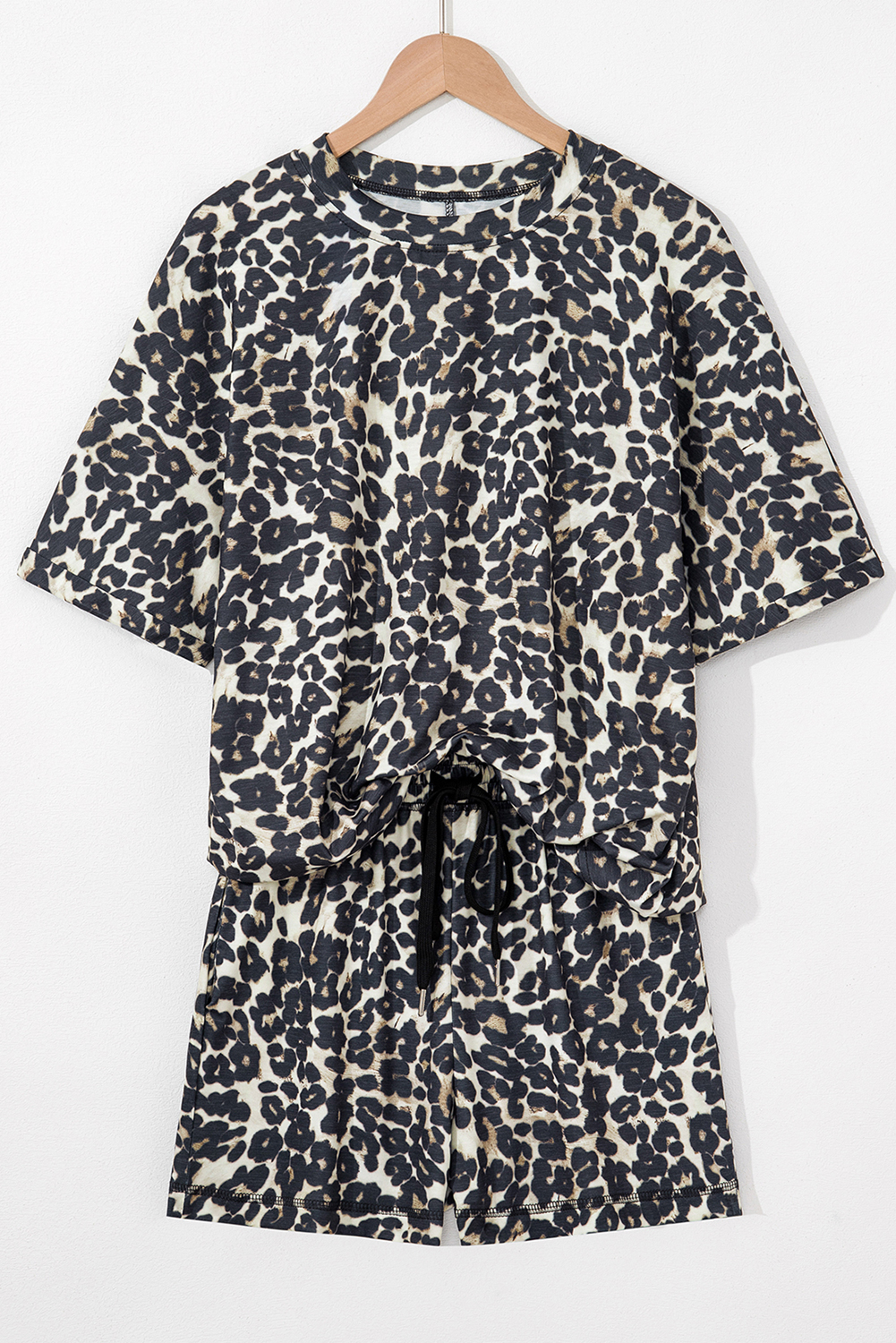 Black Cheetah Printed Casual Tee and Shorts Lounge Set - Image 5