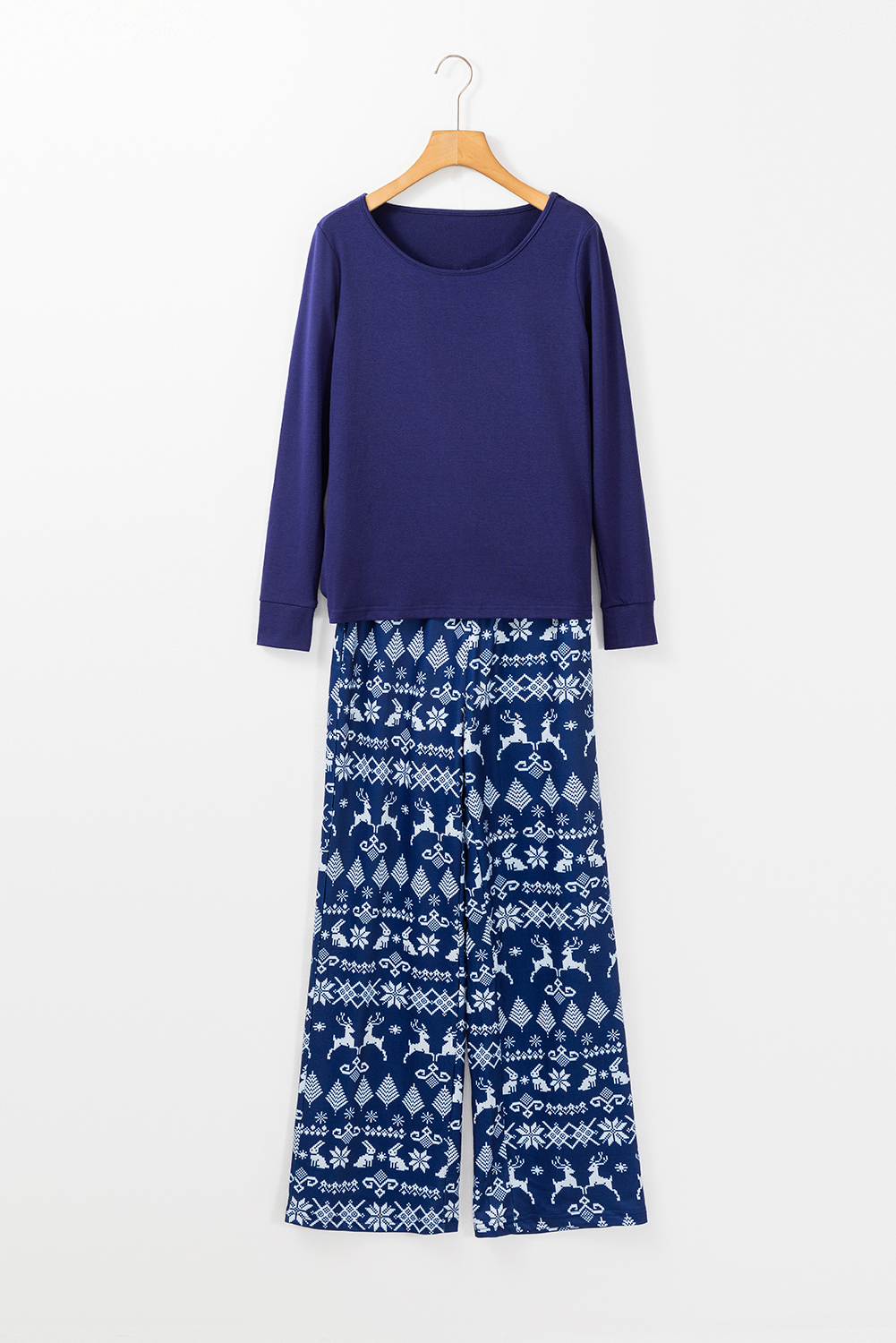 Blue Solid Top and Christmas Pants Two Piece Lounge Set - Image 4