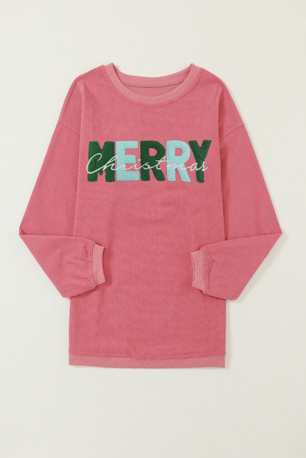 Strawberry Pink MERRY Christmas Chenille Embroidered Corded Sweatshirt - Image 5