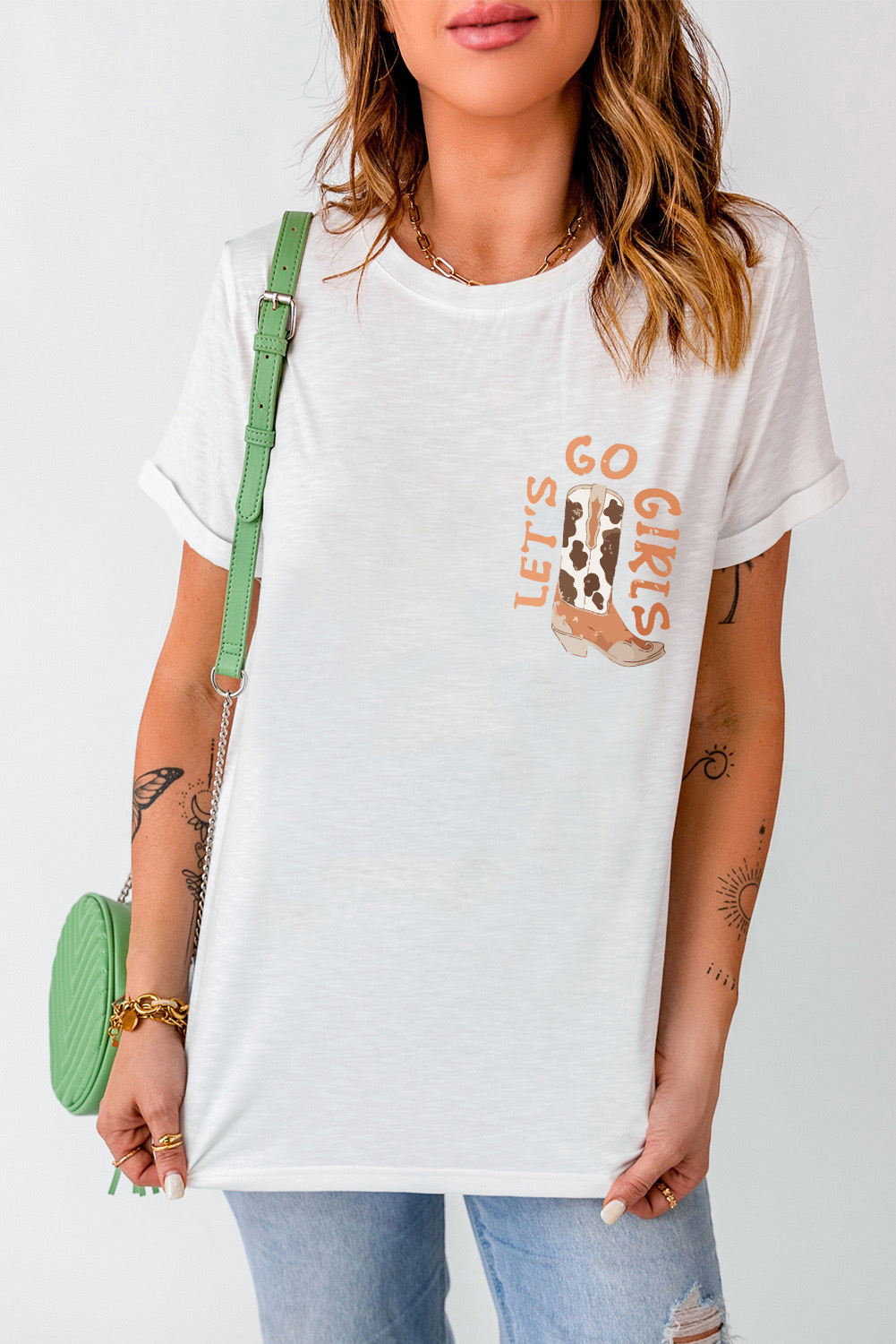 White Double-Side Cowboy Hat & Boots Graphic Tee - Image 5
