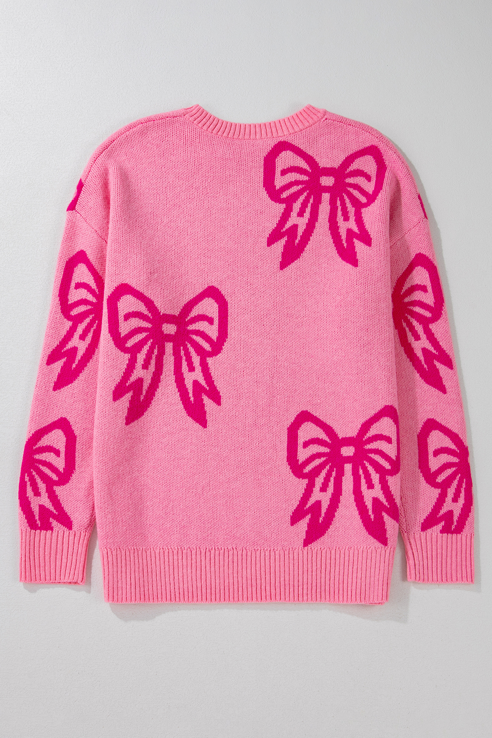 Pink Bow Pattern Drop Shoulder Loose Sweater - Image 6