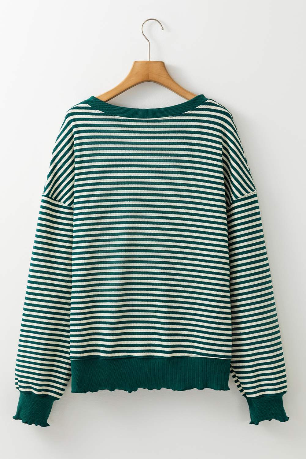Green Stripe Sequined Clover Drop Shoulder Long Sleeve Casual Top - Image 6